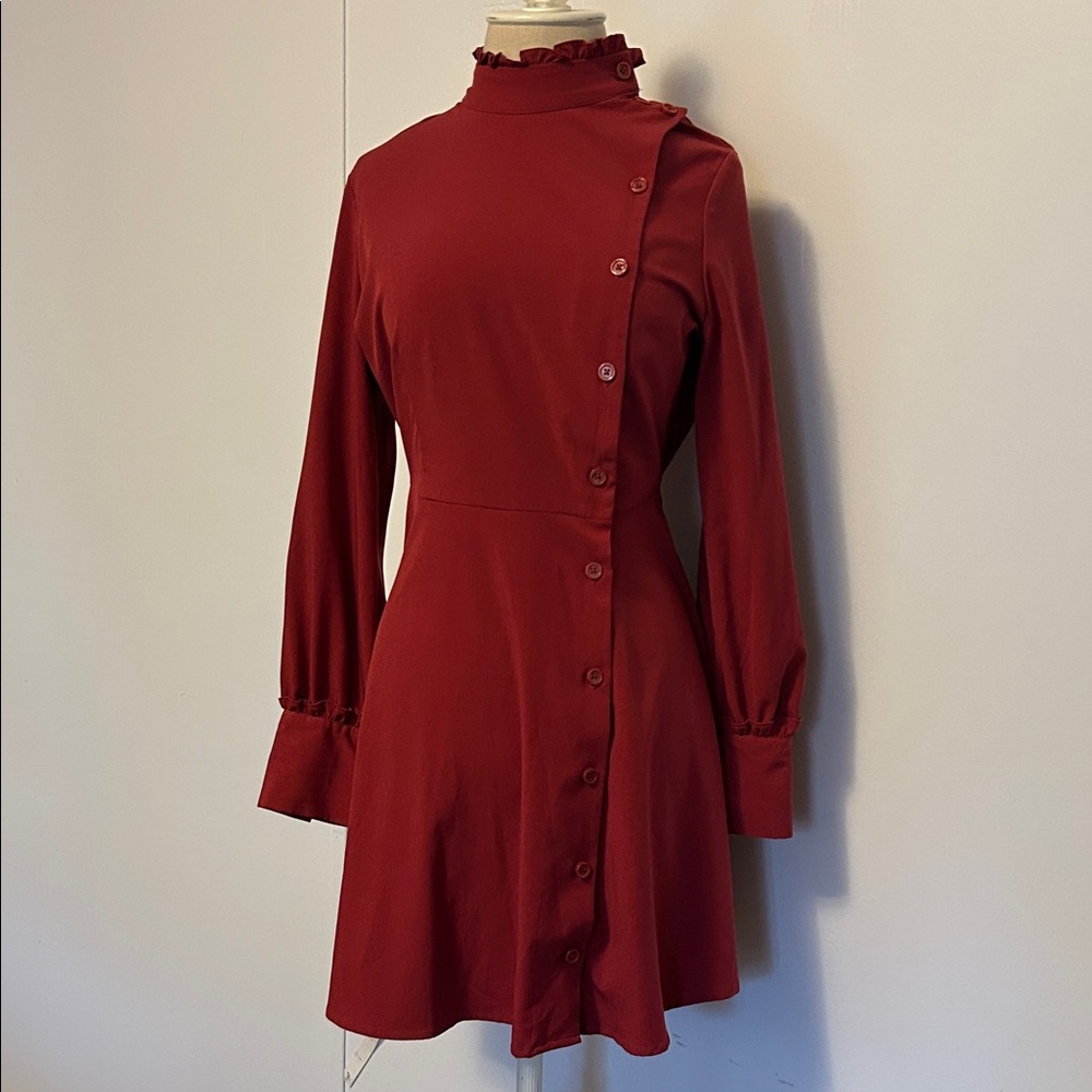 Who What Wear Burgundy Asymmetrical Button Dress